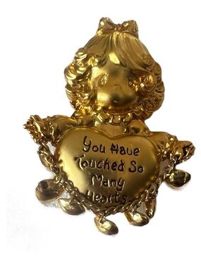 Gold Tone Heart Brooch - "You Have Touched So Many Hearts"